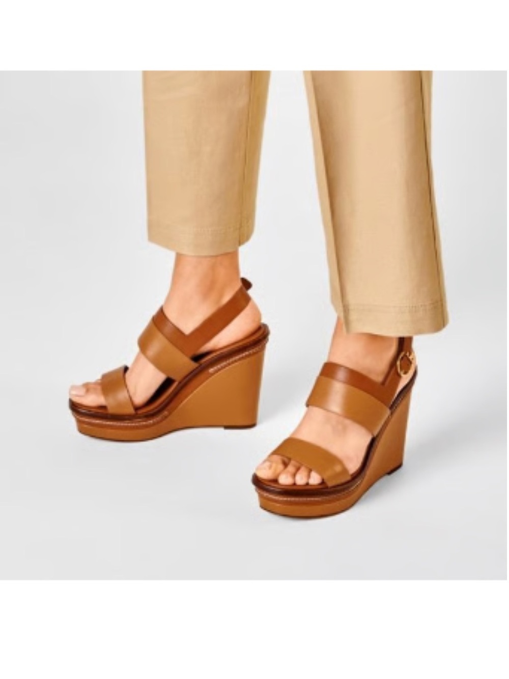 Tory Burch Selma Leather Wedge Sandals - Picture 2 of 5